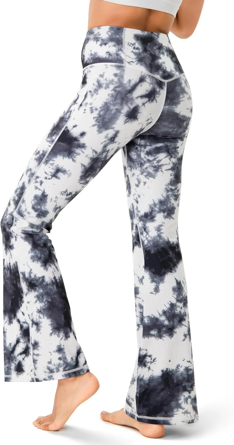 YUNOGA Women's High Waist Flared Leggings, 30"/32" Bootcut Casual Yoga Pants, Tummy Control Bell Bottom Leggings with Pockets