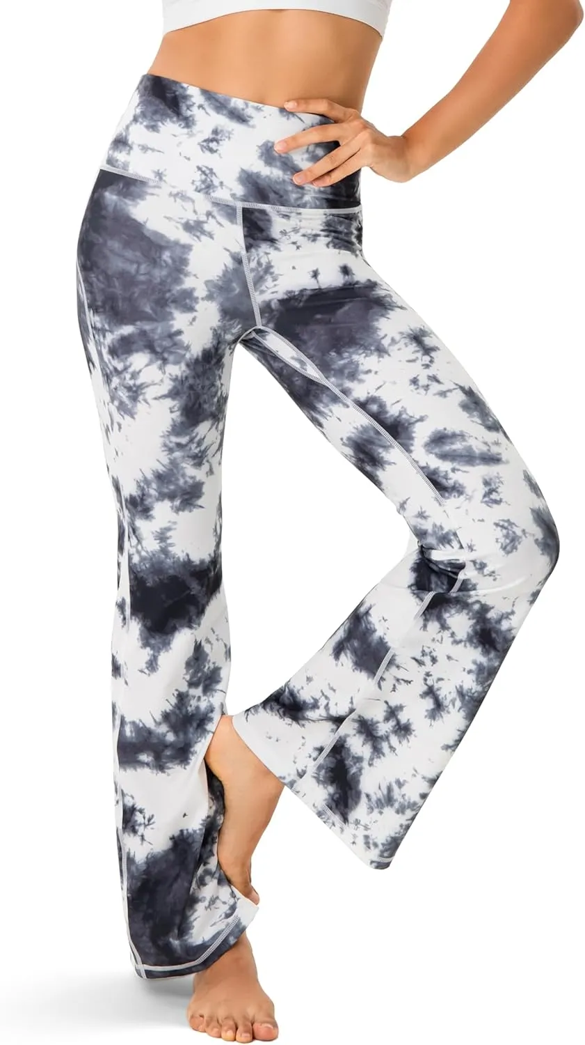 YUNOGA Women's High Waist Flared Leggings, 30"/32" Bootcut Casual Yoga Pants, Tummy Control Bell Bottom Leggings with Pockets