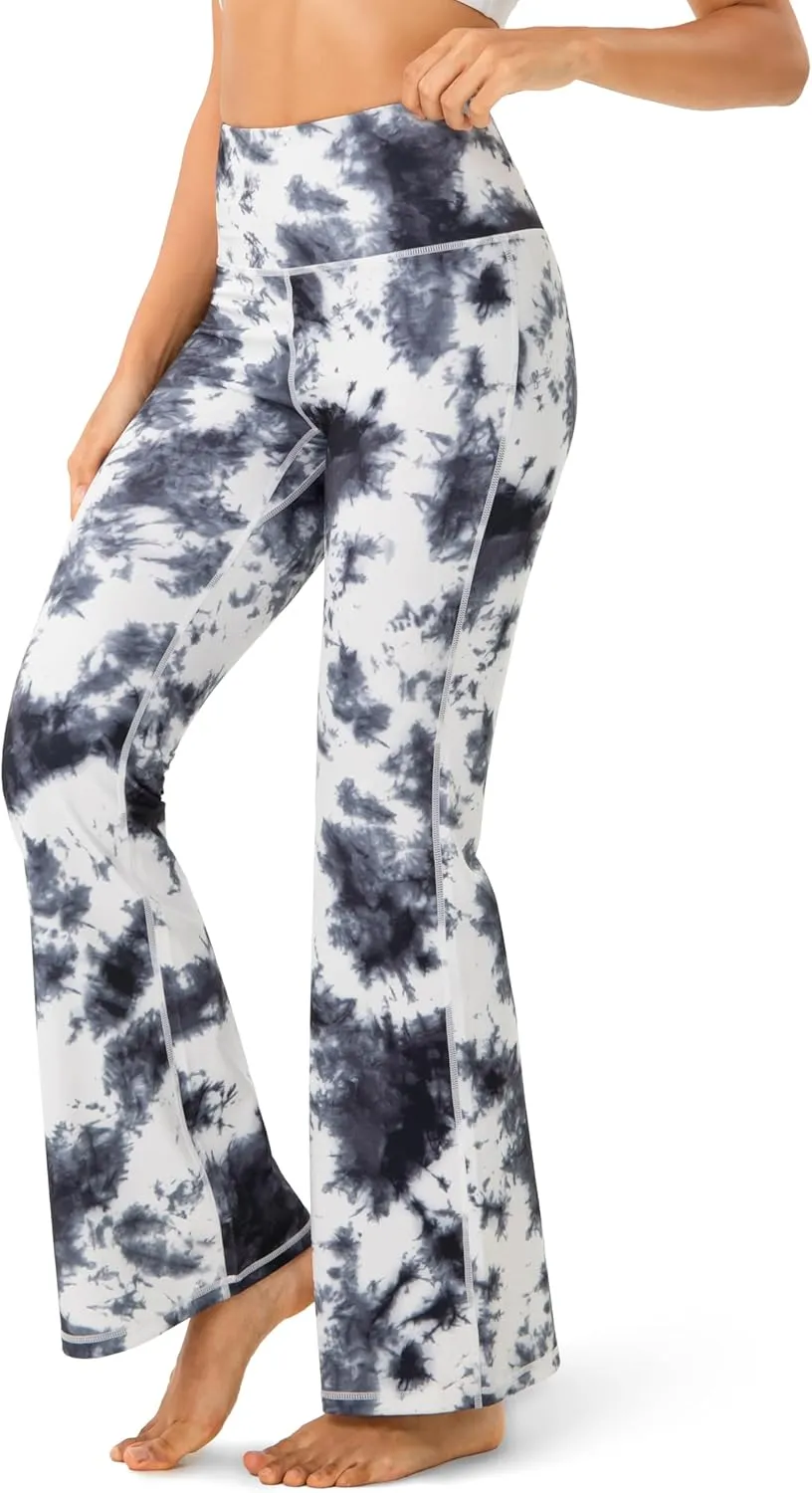 YUNOGA Women's High Waist Flared Leggings, 30"/32" Bootcut Casual Yoga Pants, Tummy Control Bell Bottom Leggings with Pockets
