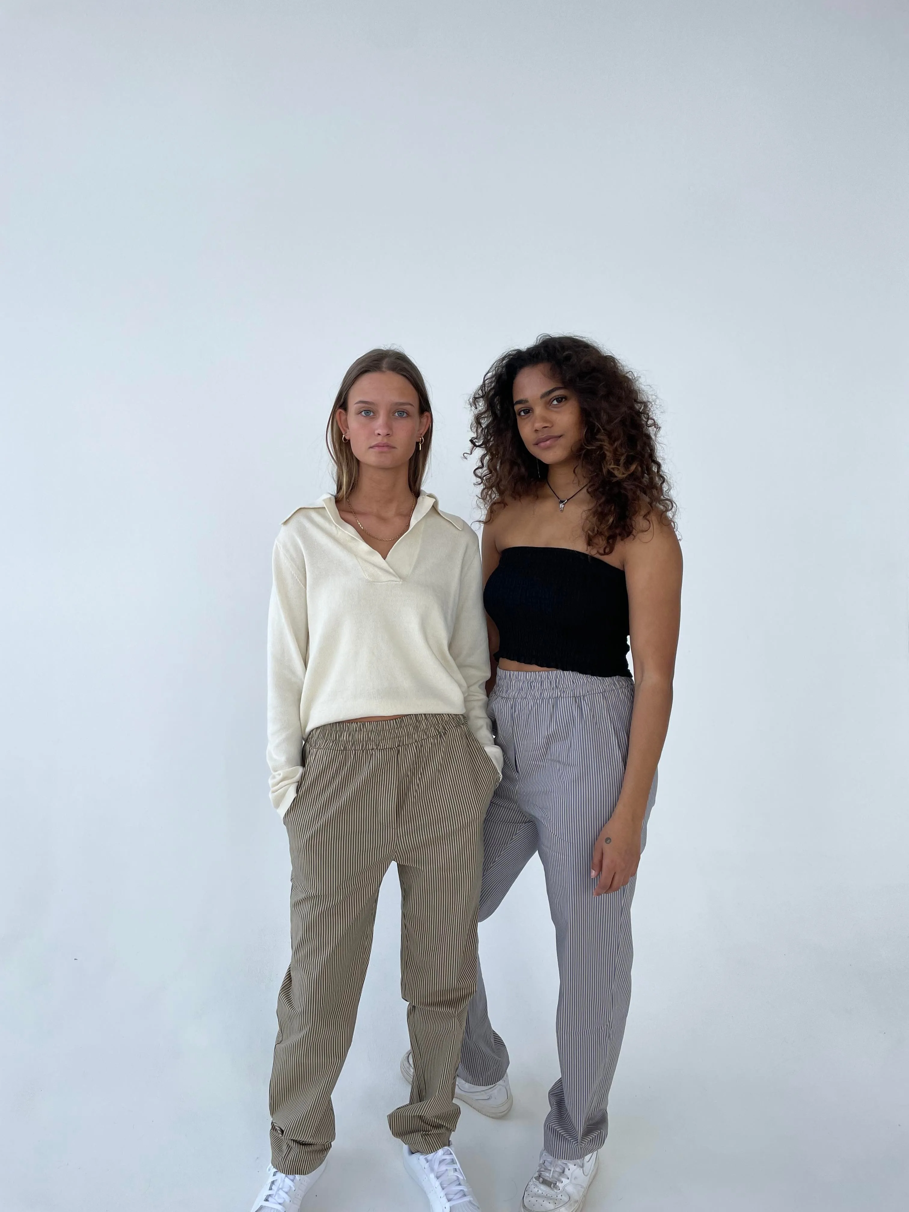 Zuri pants with stripes - Khaki/beige