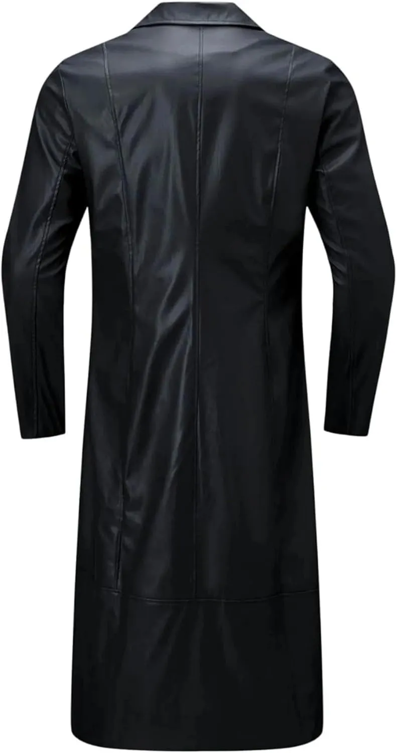 ZWRXW Mens Leather Trench Coat Full Length Vintage Classic Faux Leather Long Jacket Fall Winter Overcoat Coats Cardigan