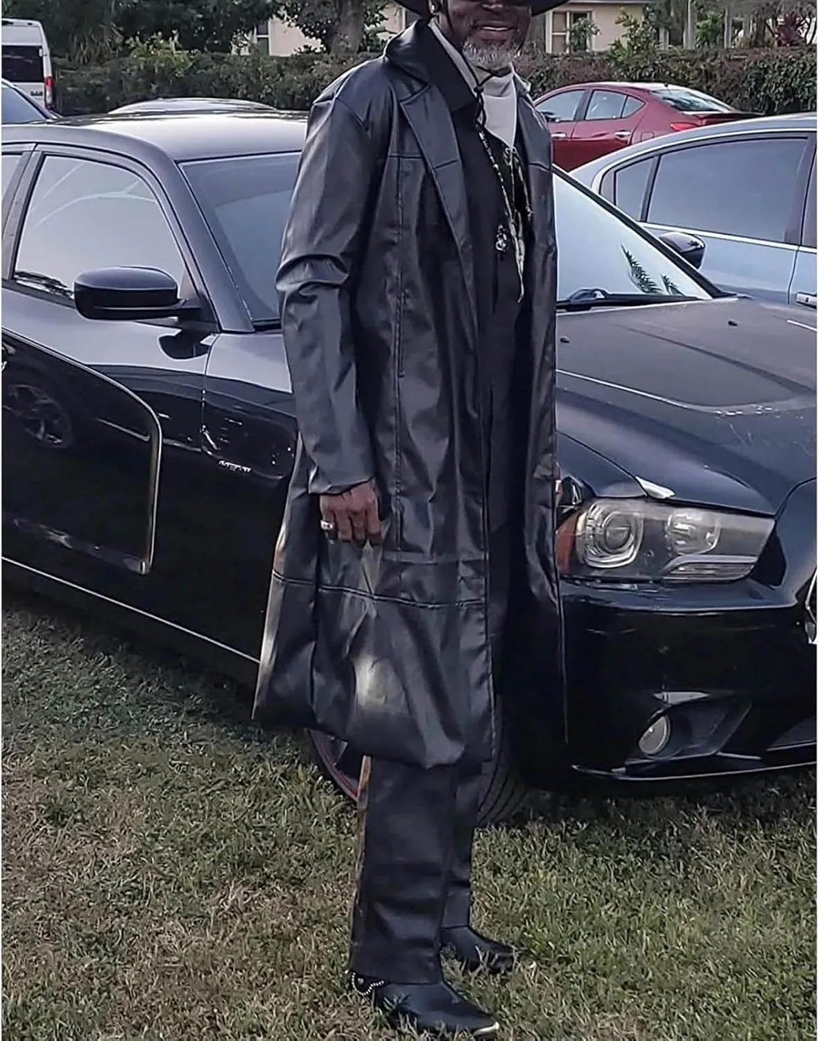 ZWRXW Mens Leather Trench Coat Full Length Vintage Classic Faux Leather Long Jacket Fall Winter Overcoat Coats Cardigan