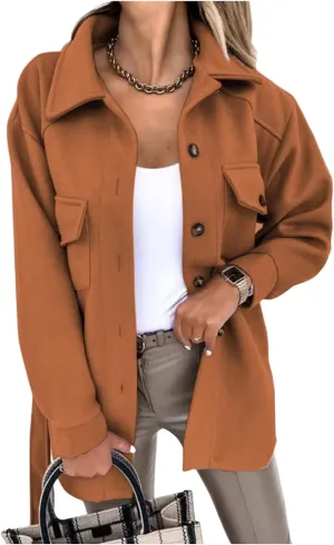 ZWRXW Womens Trench Coats Fashion Lapel Button Down Peacoat with Belted Casual Fall Winter Woolen Jackets Mid-Long Outwear